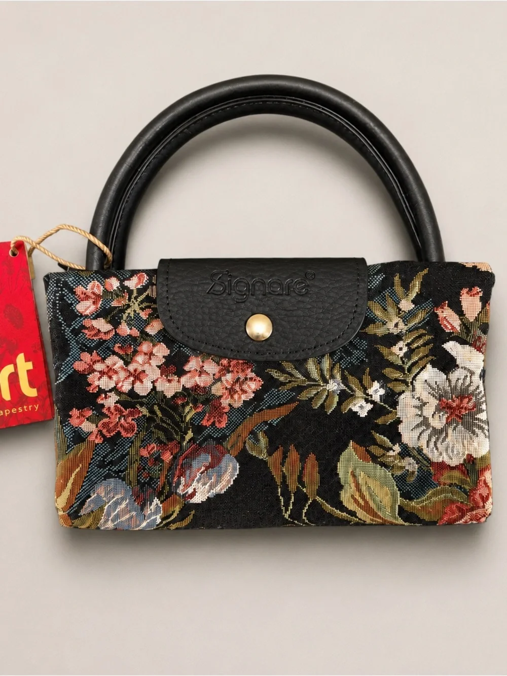 Cottagecore Botanical Signare Peony Tapestry Fold Away Shopping Tote Bag NWT